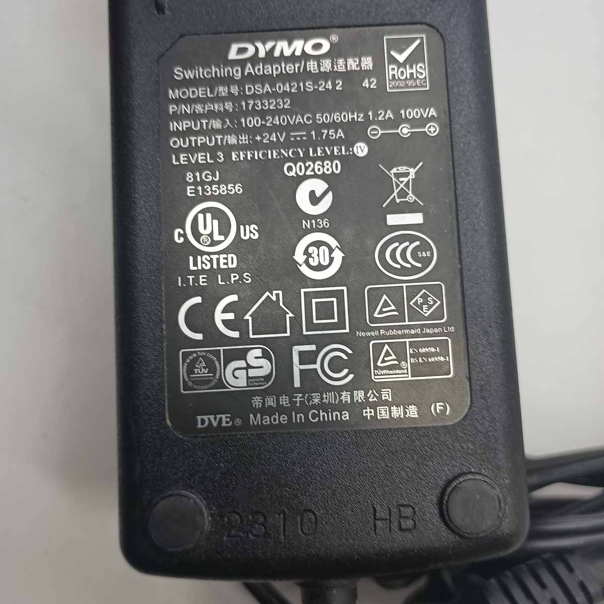 #M) Genuine Dymo Switching Adapter DSA-0421S-24 1733232 24V 1.75A