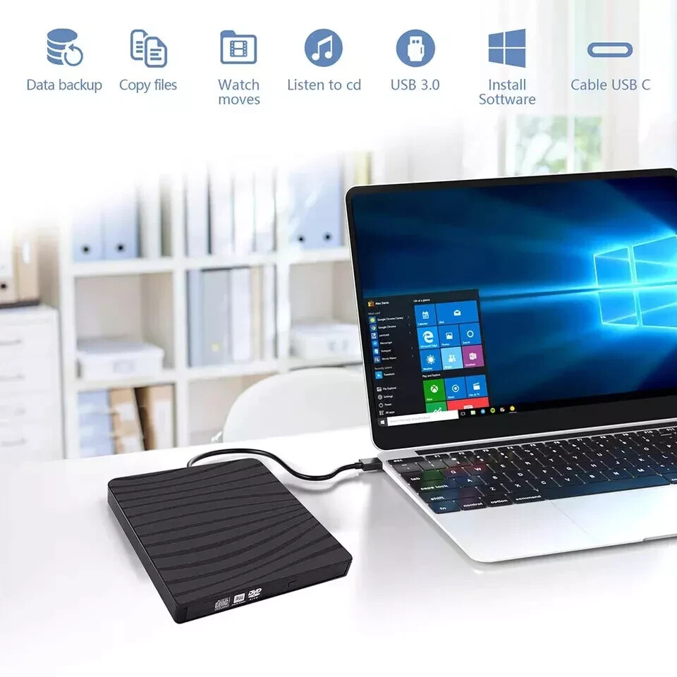 External USB 3.0 CD/DVD Writer Player for ASUS HP Dell Lenovo LINUX PC Laptop