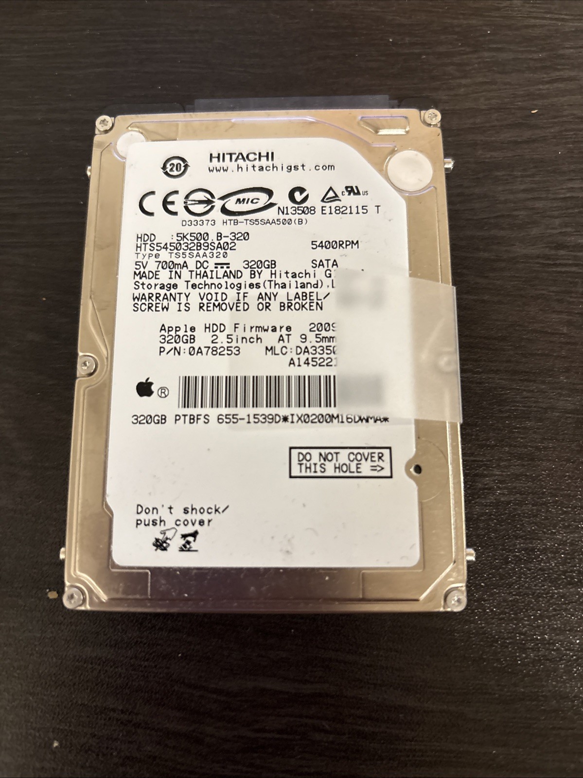 APPLE HITACHI HTS545032B9SA02 320GB SATA HARD DRIVE P/N: 0A78253  MLC: DA3350