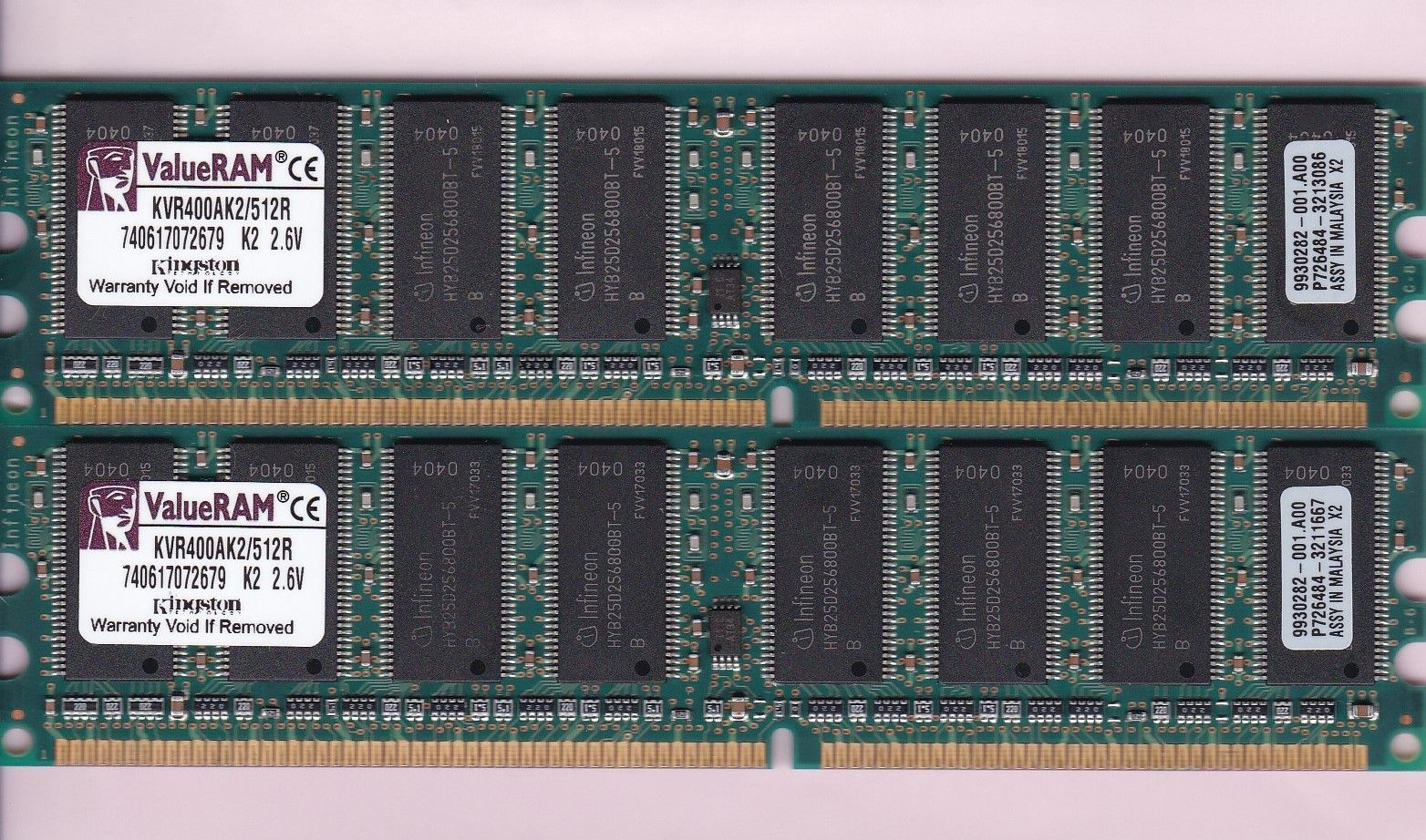 512MB 2x256MB PC3200 KINGSTON KVR400AK2/512R DDR-400 INFINEON Memory Kit DDR1