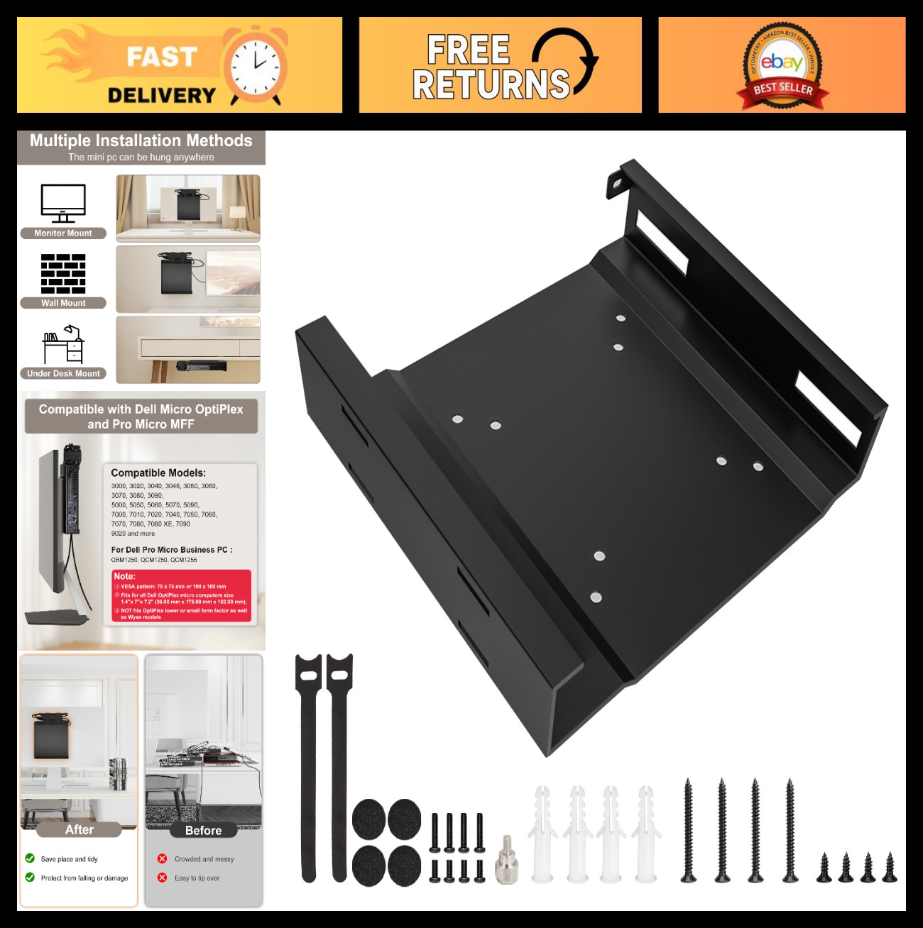 Mini PC Wall Mount VESA Under Desk Bracket for Micro Form Factor Computers