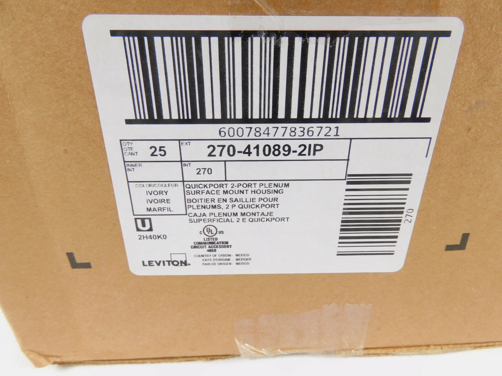 41089-2IP Leviton Surface-Mount QuickPort Box, 2-Port, Ivory - 25 PACK