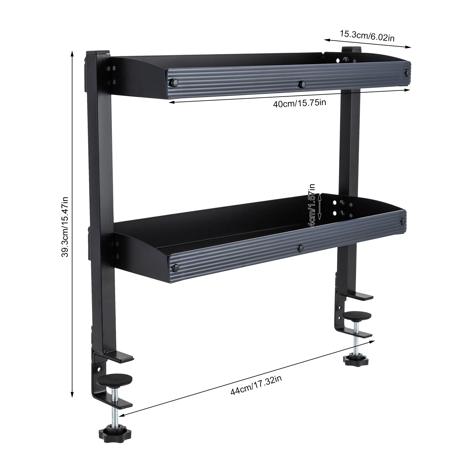 Desktop or Under-Desk Shelf Clamp-on 2-Tier Shelving W/ Adjustable Storage Tray