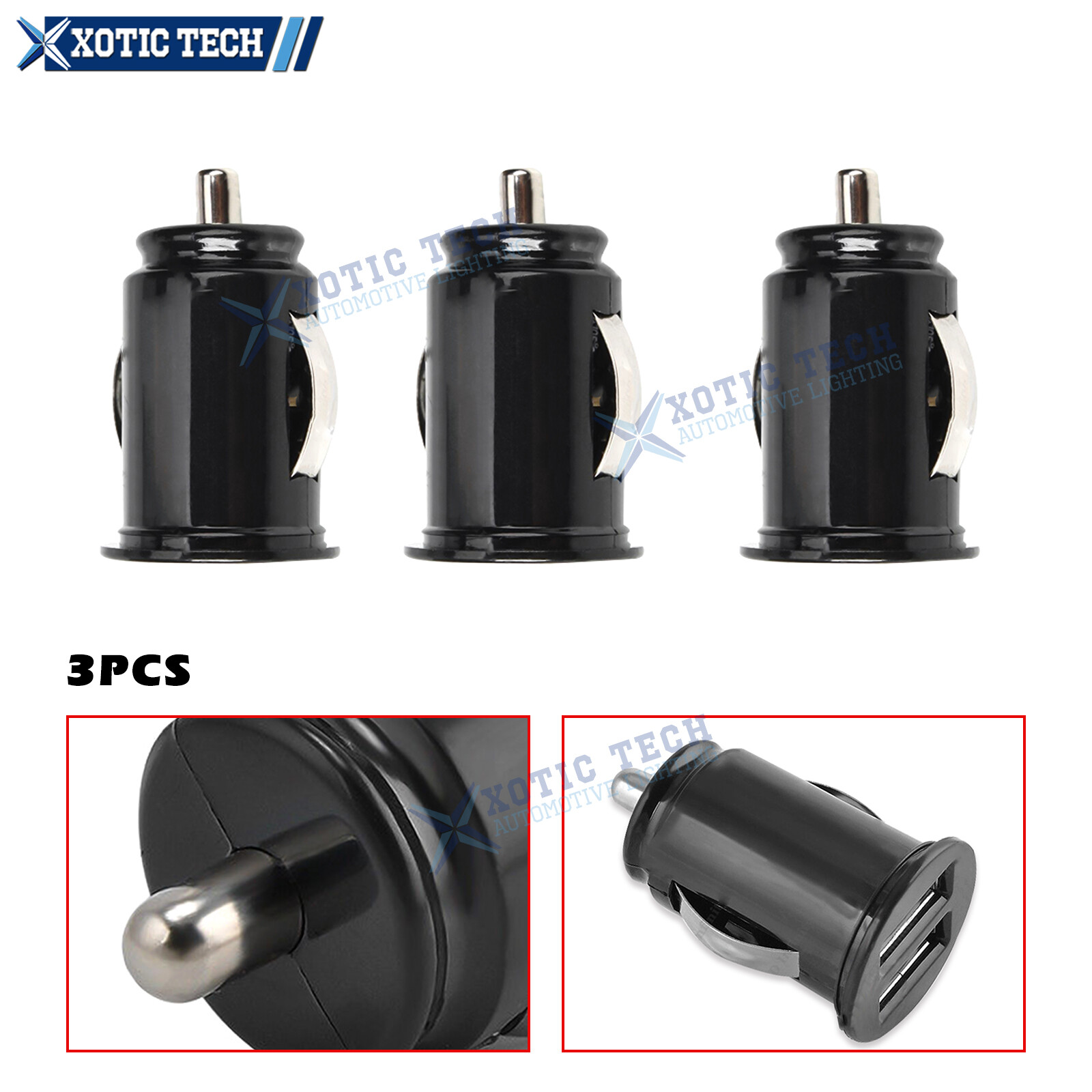 3PCS Double-USB Car Power 2 Port USB 2.0 High Speed Charger Adapter For iPhone