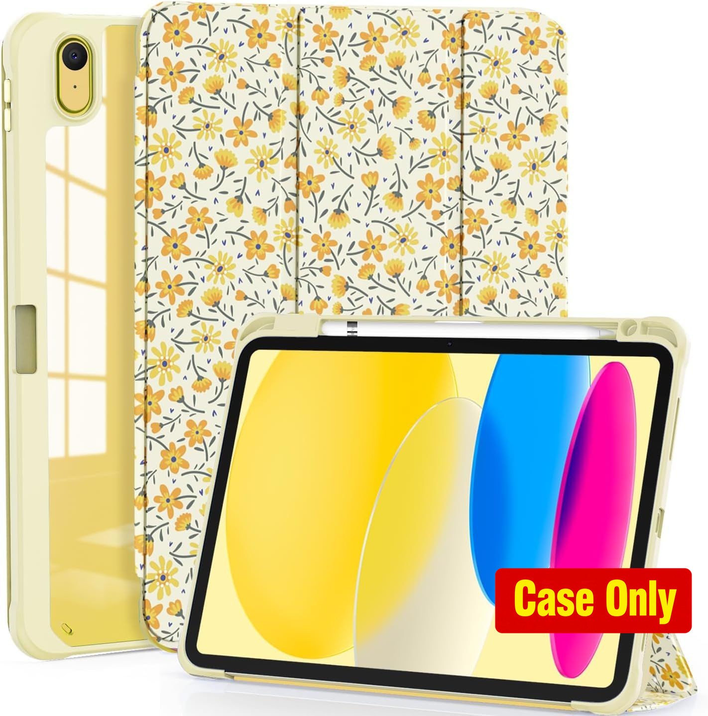 Lightweight Slim Case for 11-inch iPad 11th Gen 2025, Trifold Stand, Yellow Flow