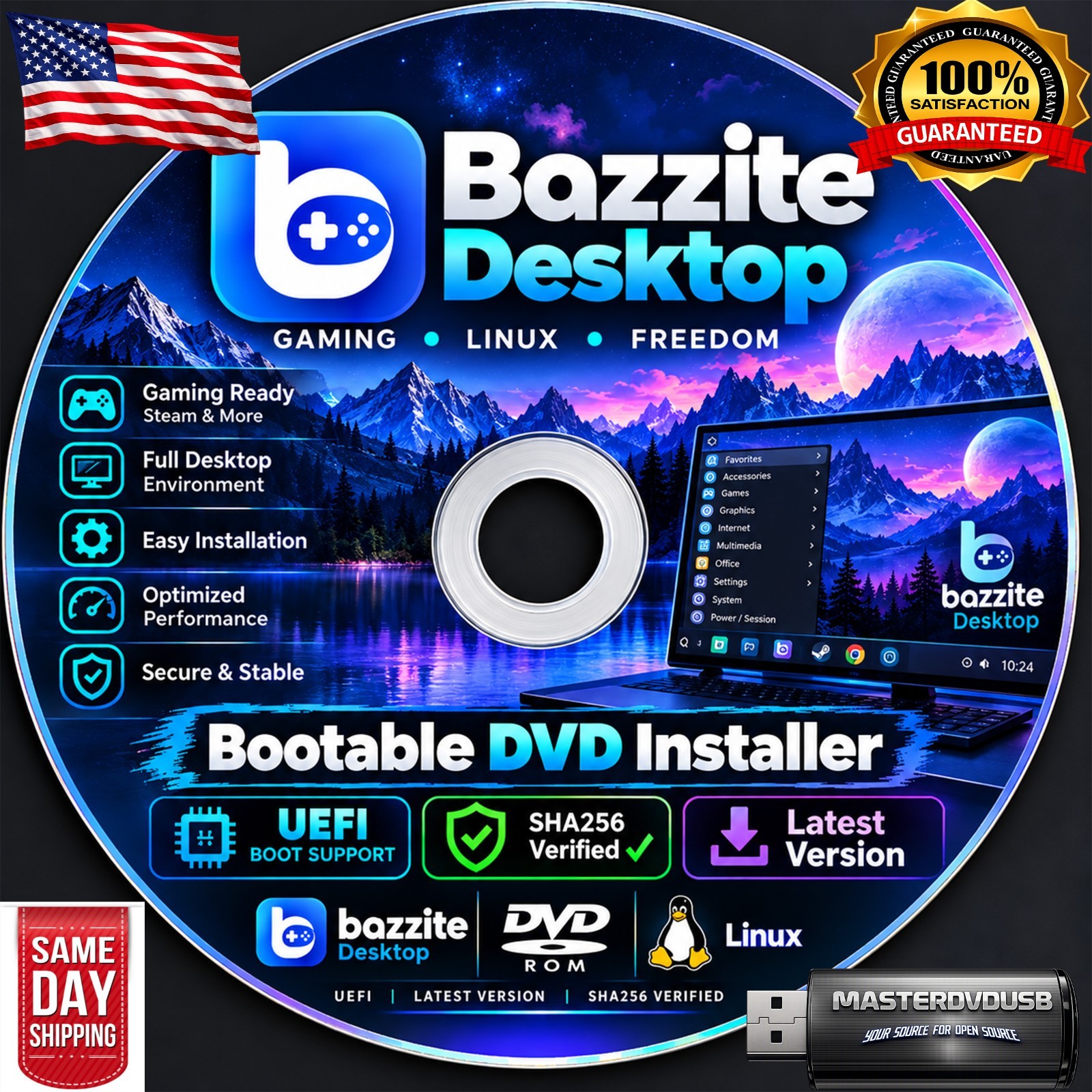 Bazzite Desktop Bootable DVD Installer | UEFI | Latest Version | SHA256 Verified