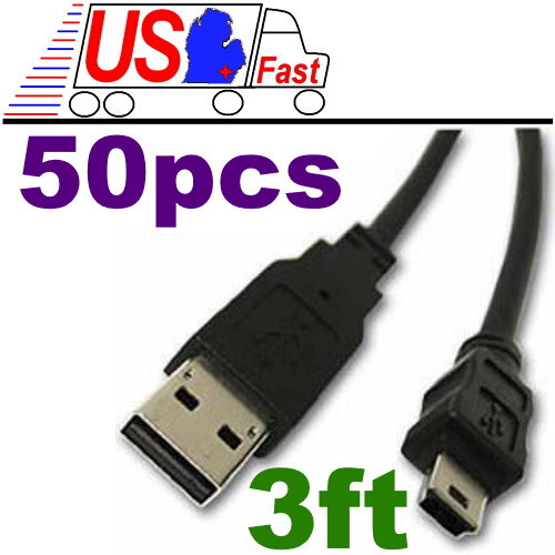 Lot50x 3ft short black USB Mini 5pin Digital Camera/MP3/Phone/Media Reader Cable