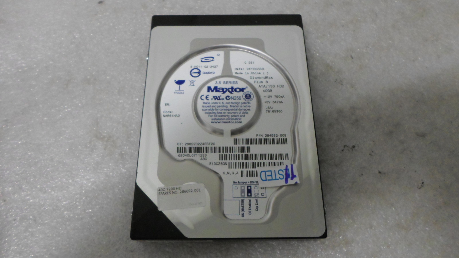 Maxtor HP 294932-005 286692-001 78165360 40GB 7200 RPM ATA Hard Drive