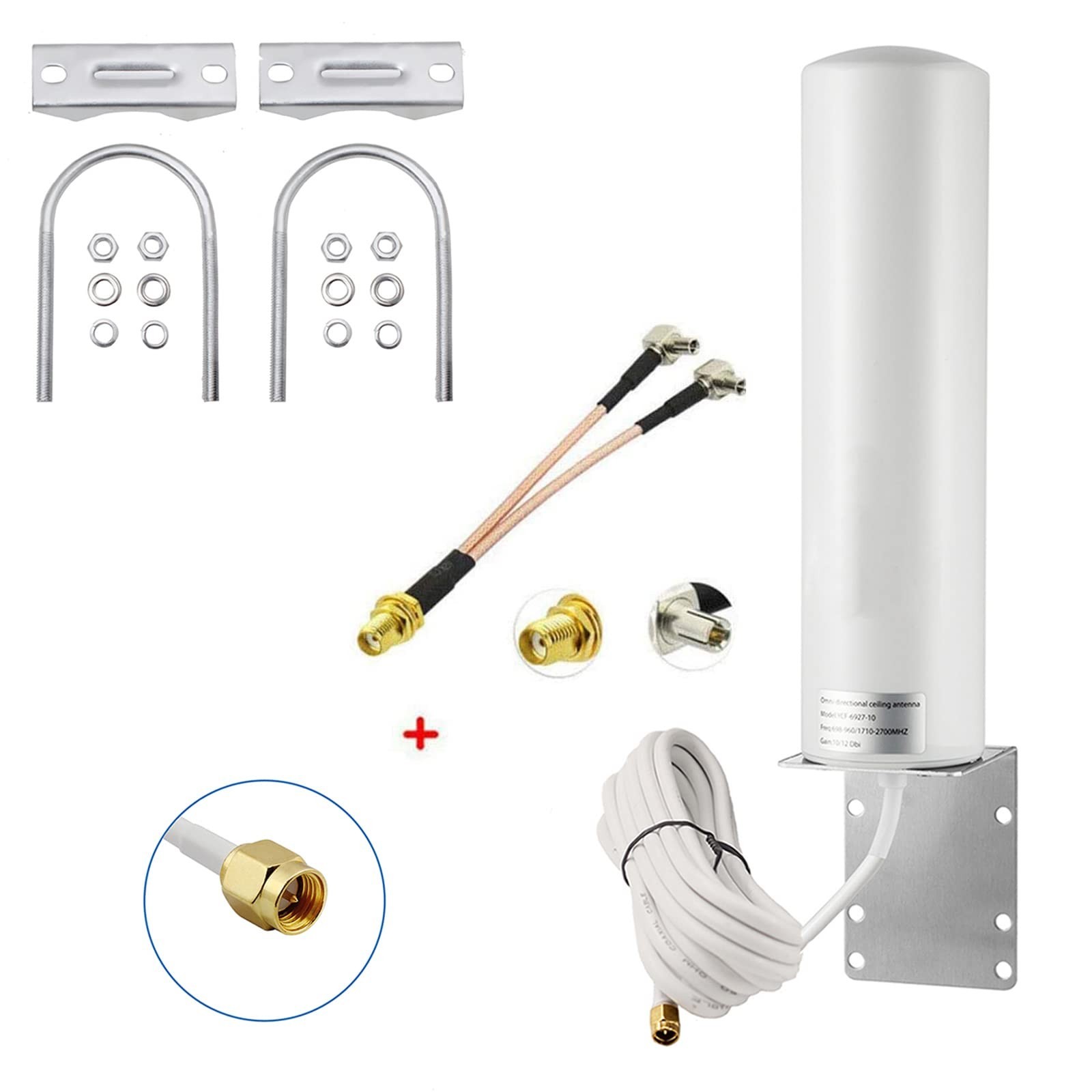 High Gain 10-12dBi External SMA Male/Dual TS9 3G 4G LTE Bracket Mount Long Ra...