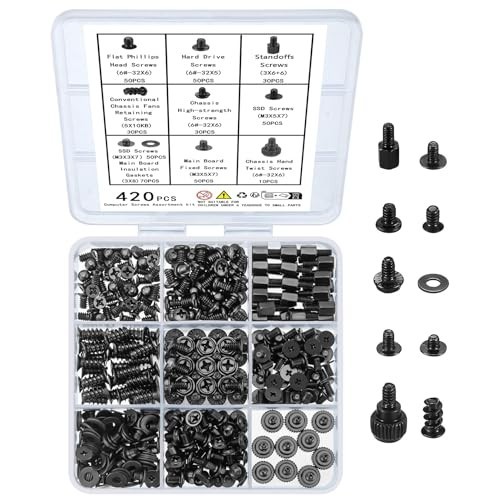 420PCS Computer Screws Kit PC Motherboard Standoffs HDD SSD Case Fan Screw Set