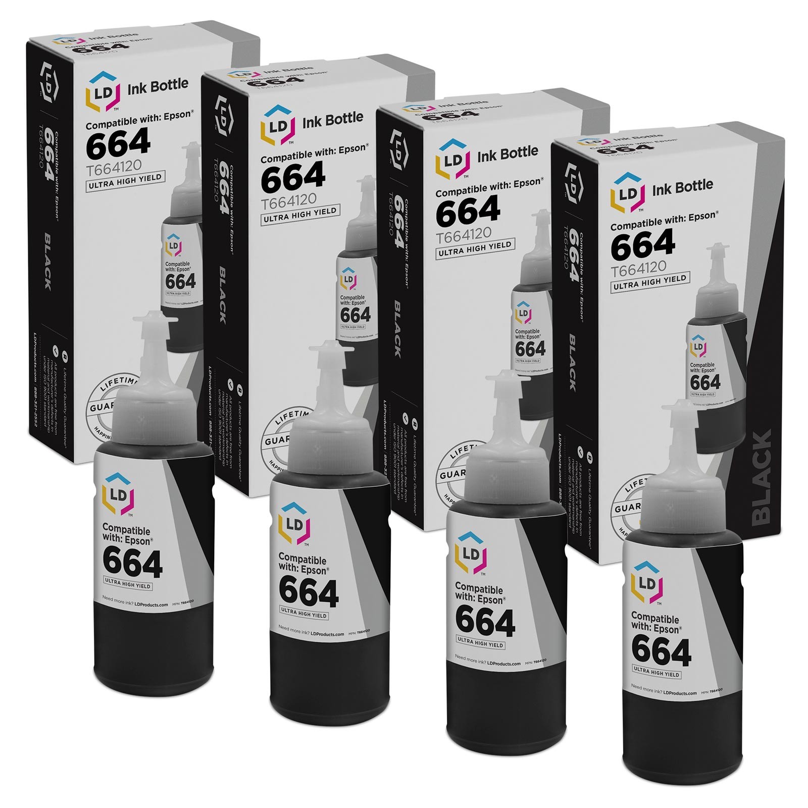 LD Compatible Epson 664 Black Ink Set of 4 for ET 2500, 2550, 4500 & ET 16500