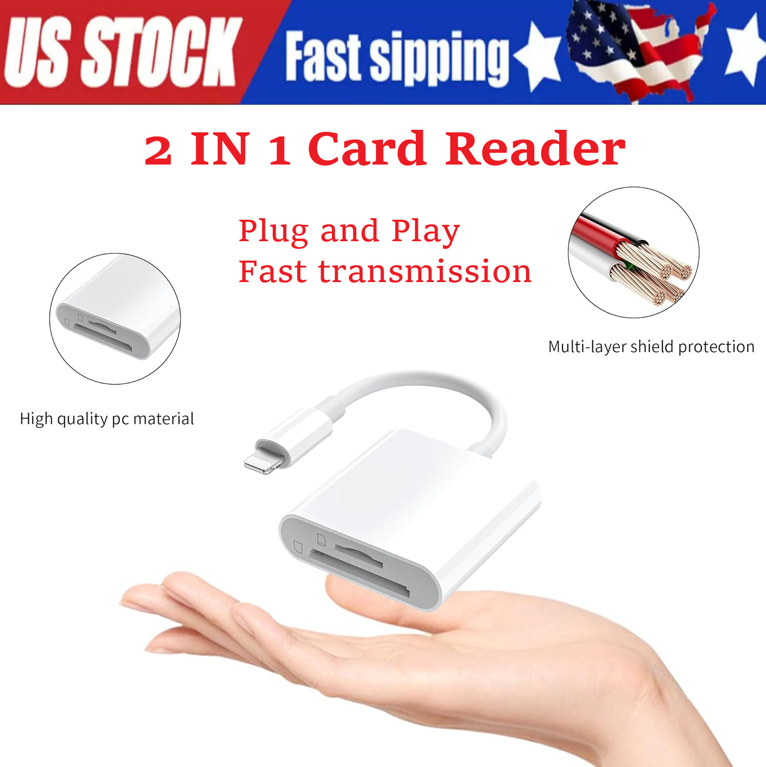 2in1 Micro SD/TF Dual Slot Memory Card Reader for iPhone iPad Camera Adapter Lot