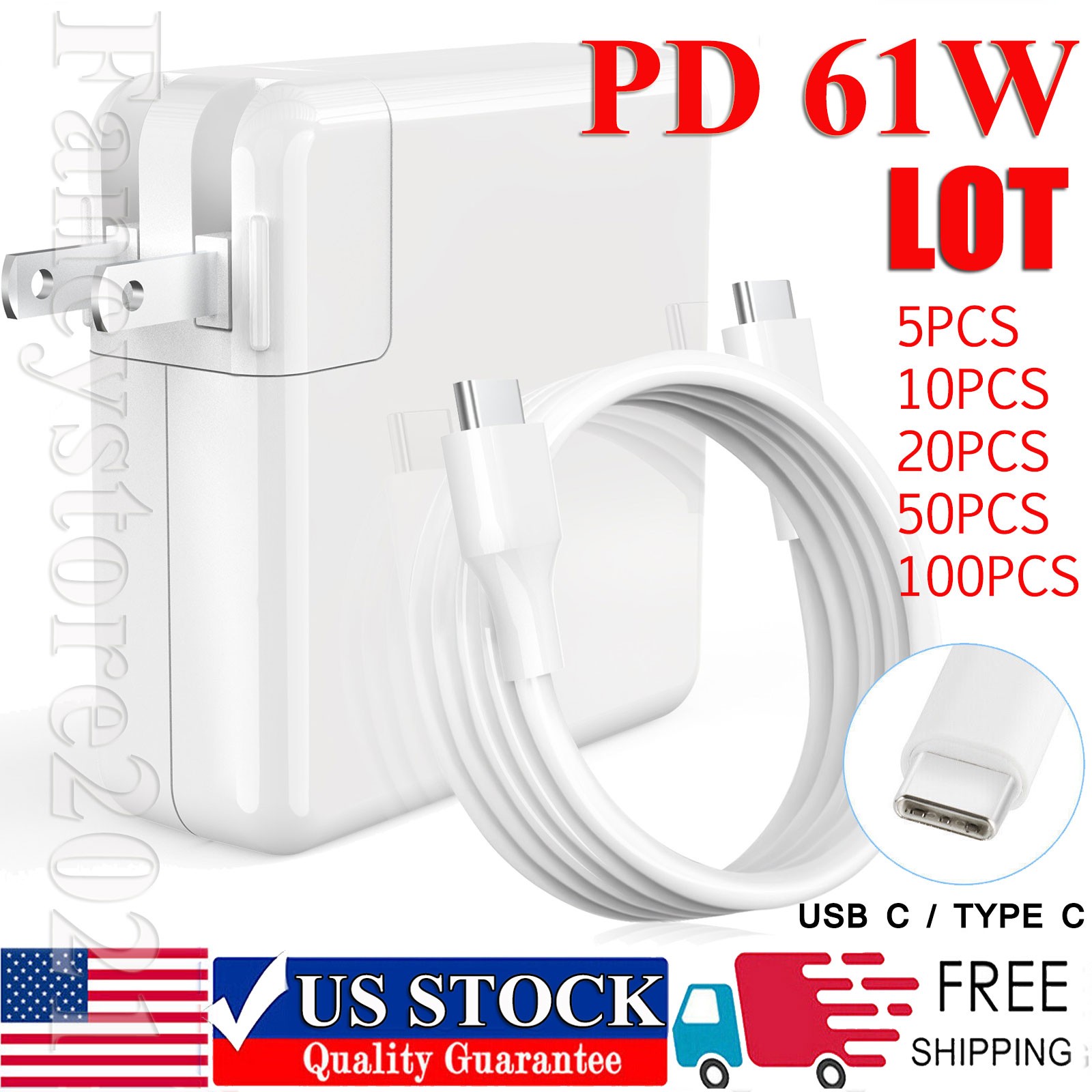 LOT 5/10/20/30/50/100X 61W Type C/USB C Adapter Charger for MacBook Pro 13"A1708