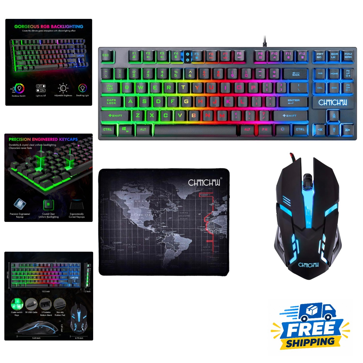 Compact 87-Key Backlit Keyboard & Precision Mouse for Ultimate Gaming Experience