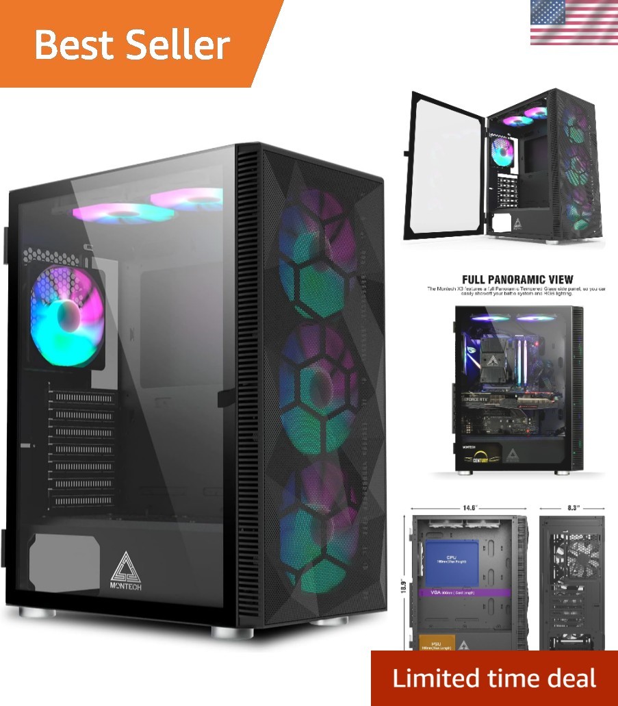 X3 Mesh, 6 Fans - 3X 140mm & 3X 120mm Fixed RGB Lighting Fans, ATX Mid-Tower ...