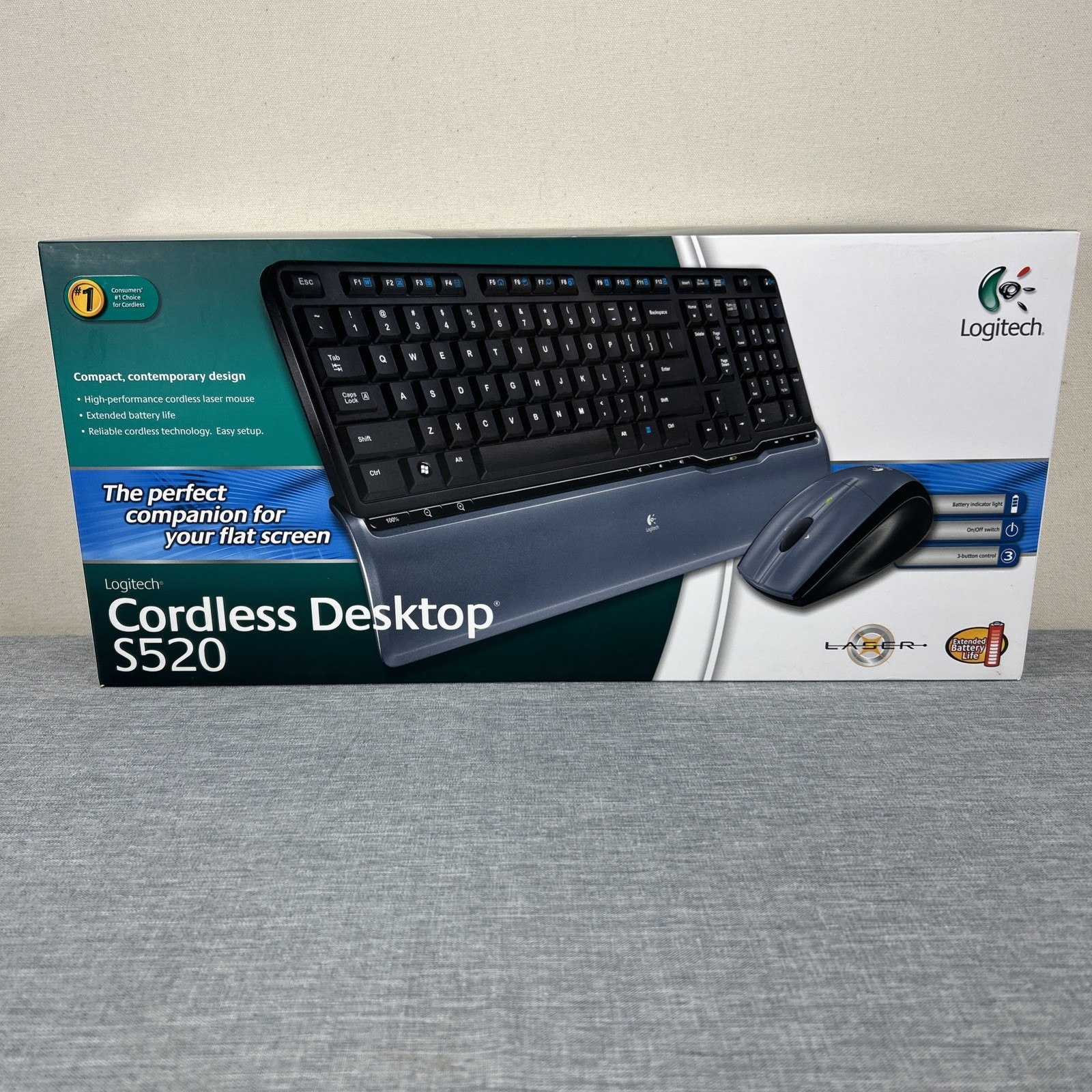 Logitech Cordless Desktop S520 Keyboard and Laser Mouse * New In Box Sealed