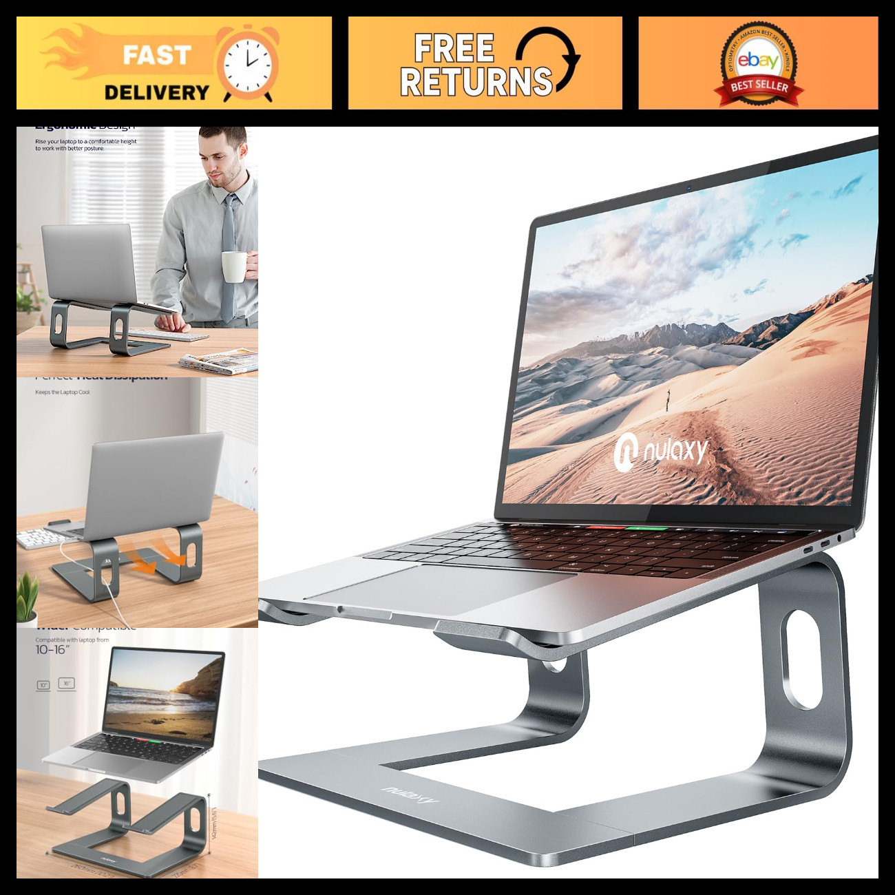 Full Aluminum Laptop Stand - Stable Support Up to 22 lbs, Open Cooling Design