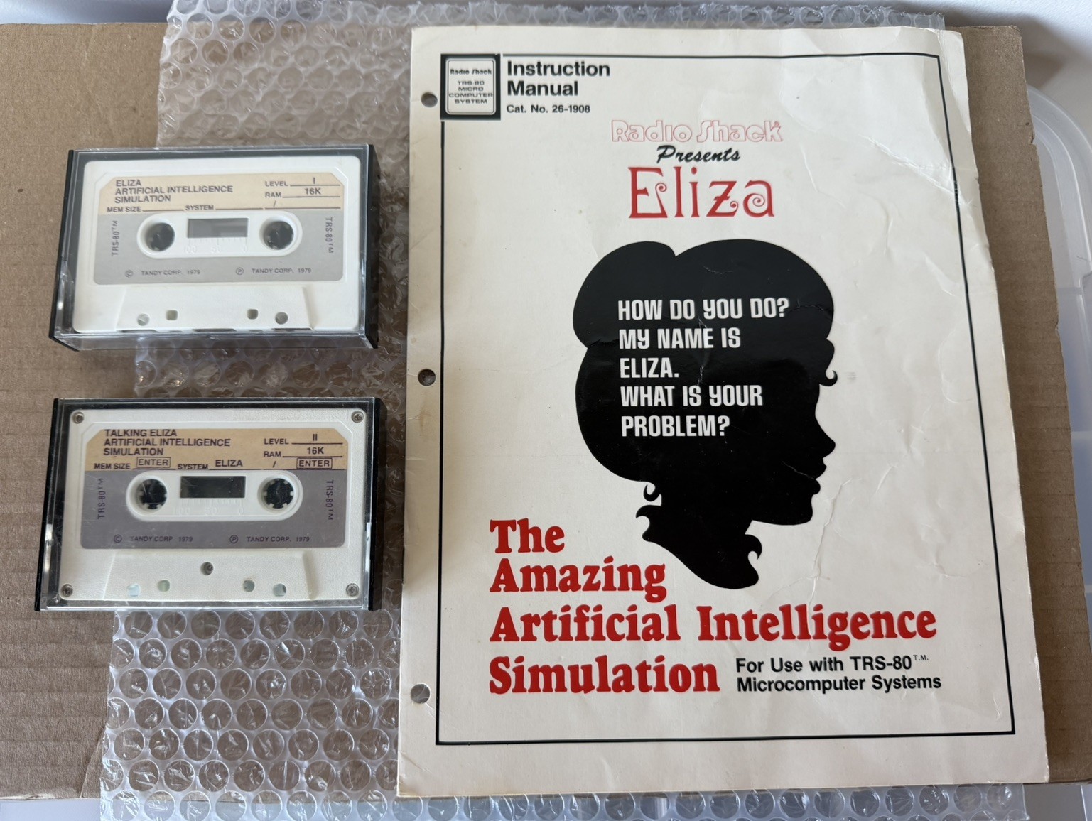 Vintage 1979 Radio Shack's Eliza artificial intelligence simulation for TRS-80