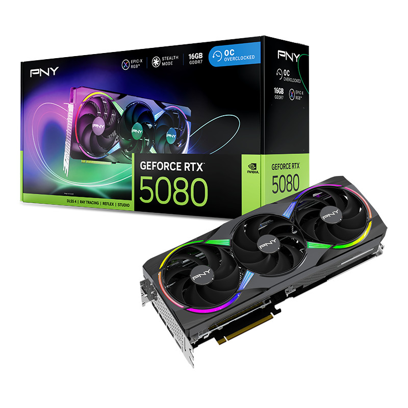 PNY NVIDIA GeForce RTX 5080 16GB GDDR7 OC RGB PCI Express Graphics Card