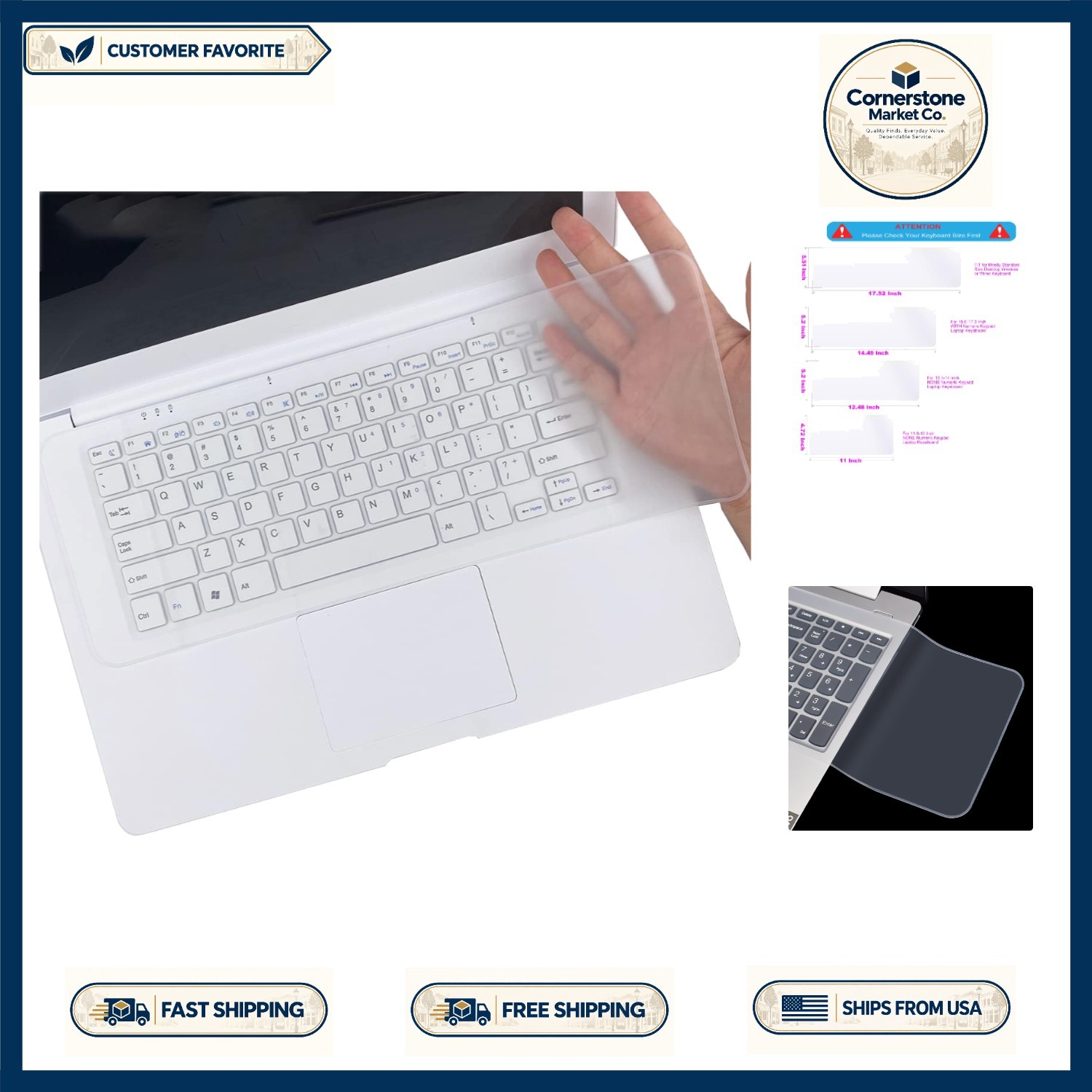 Clear Silicone Keyboard Cover for 10-11.6" Laptops - Stain Resistant & Washable