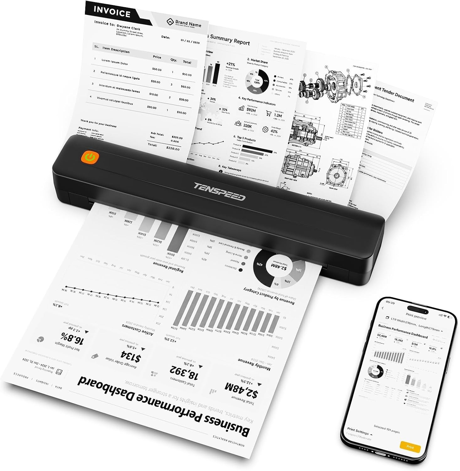 Portable Thermal Wireless Printer for Travel | 8.5" x 11", Inkless, Bluetooth