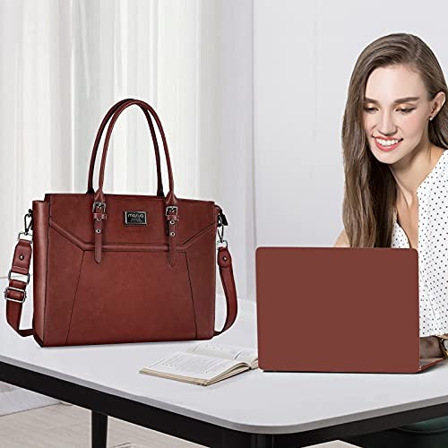 MOSISO 17 inch Women Laptop Tote Bag with Shockproof Compartment, Brown