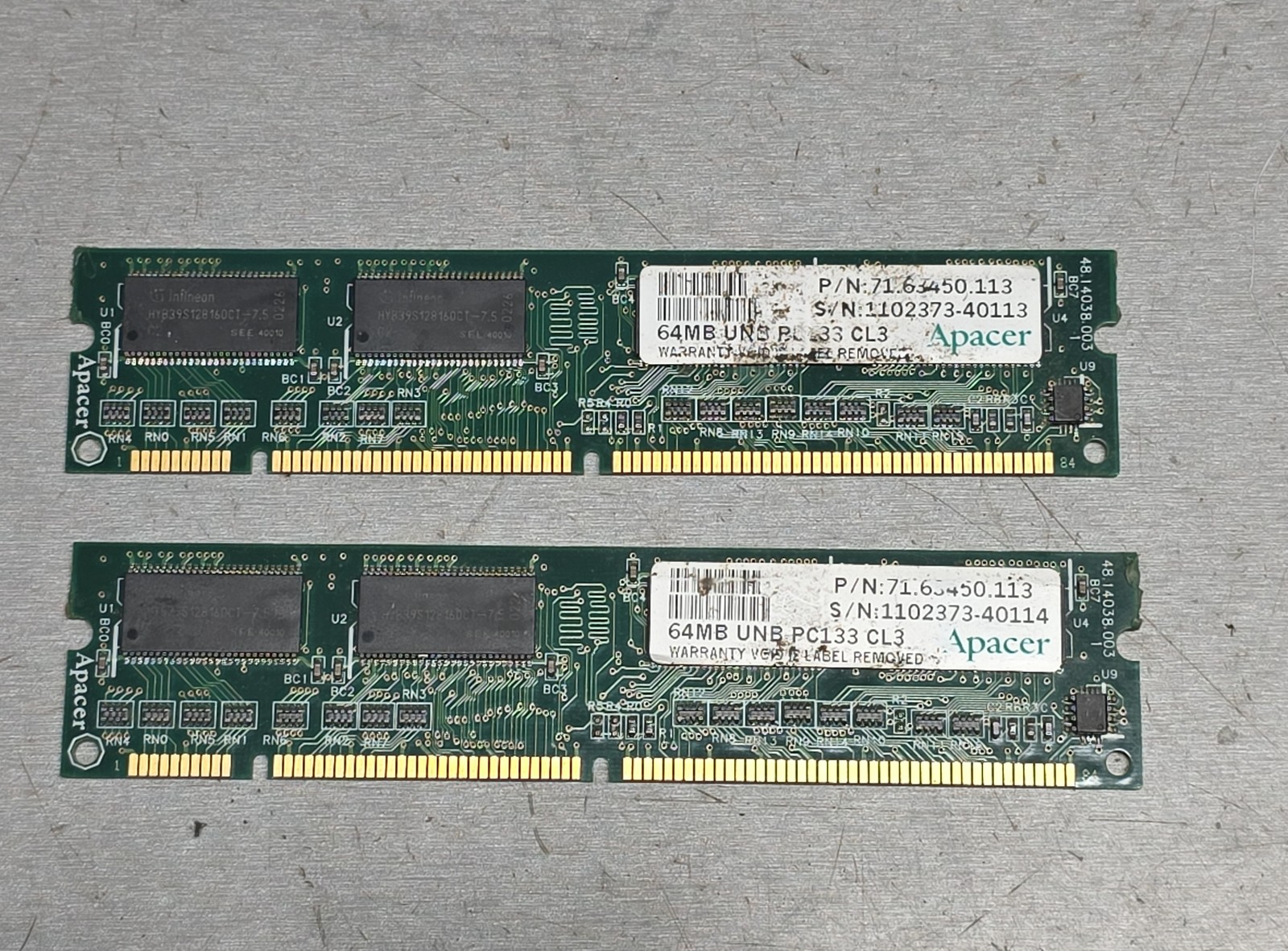 Lot of 2 Apacer 64MB PC133 SDRAM 168-Pin DIMM Desktop Memory RAM