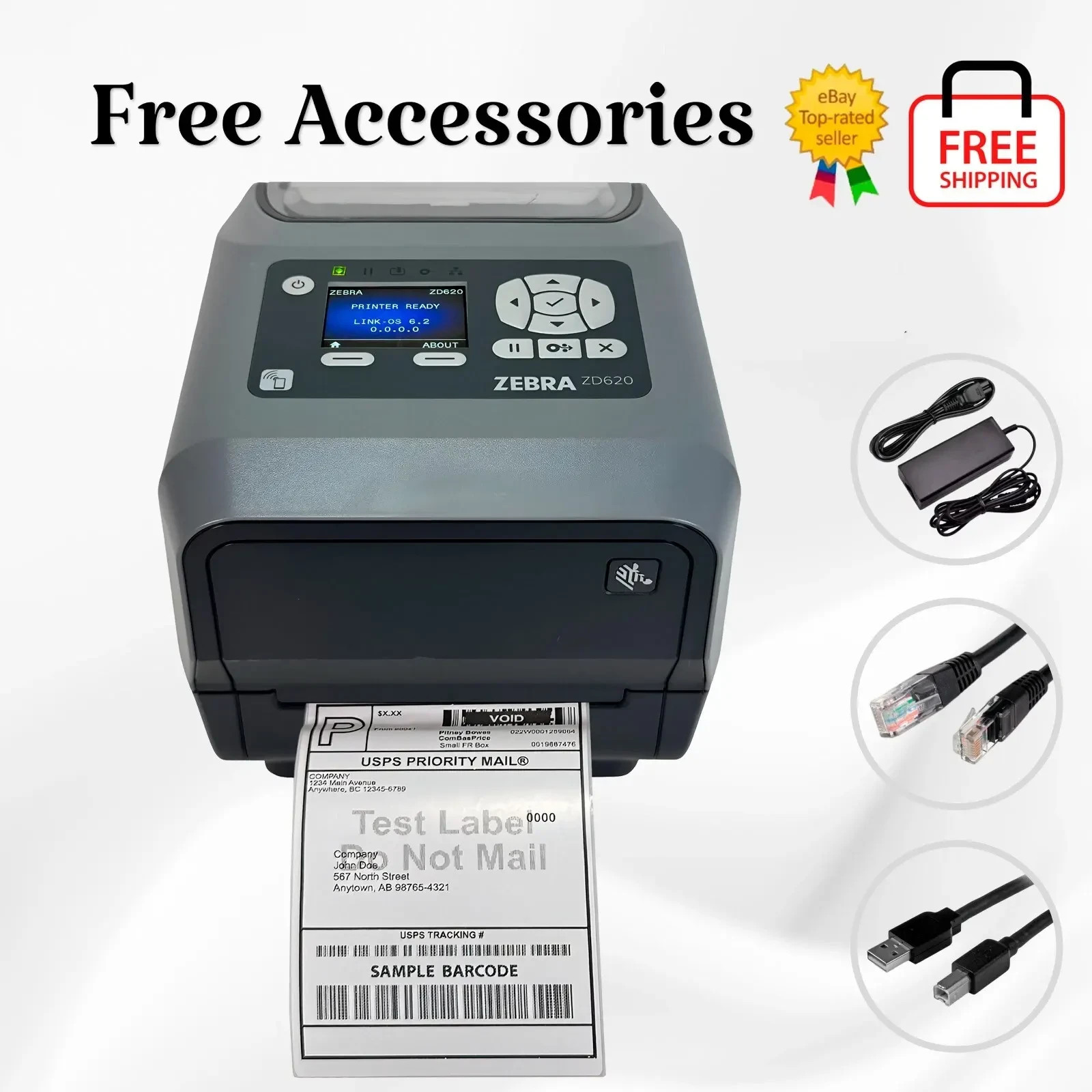 VERY GOOD Zebra ZD620 Thermal Transfer Label Printer LCD USB Wi-Fi LAN BT