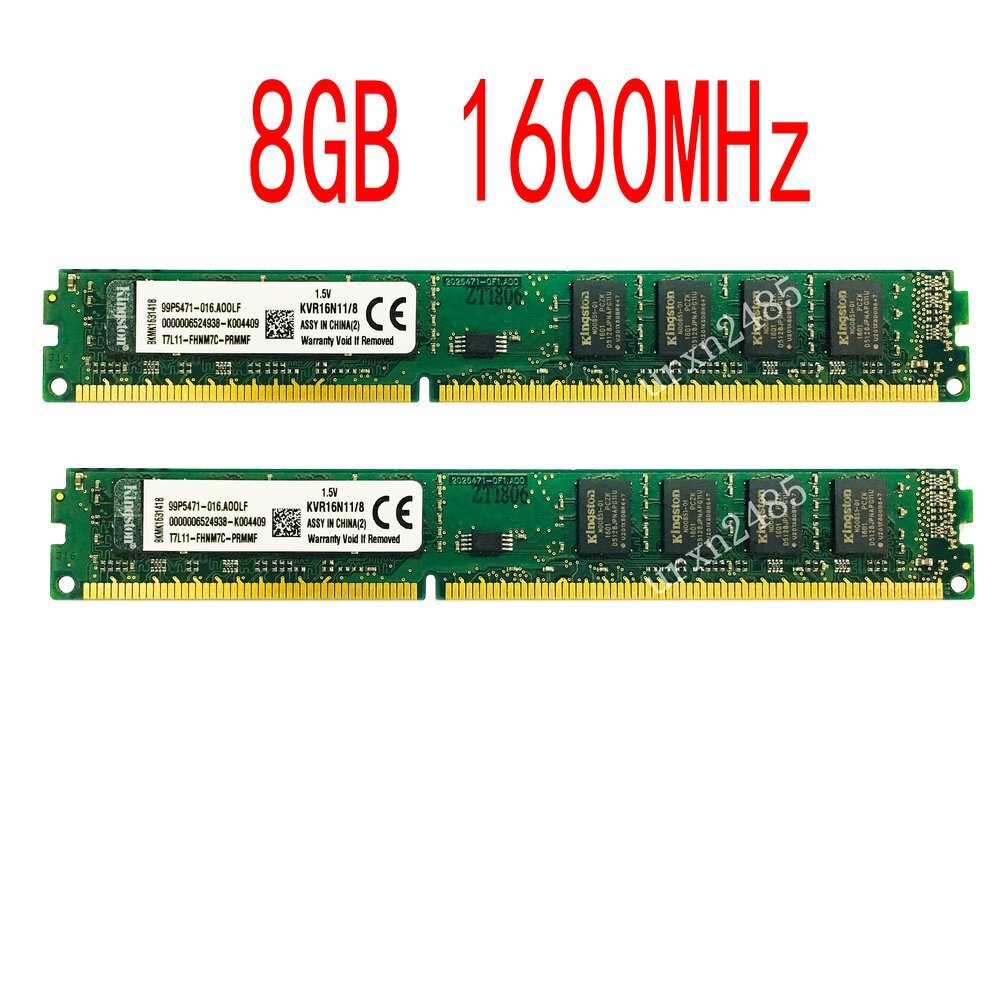 Kingston 16GB Kit 2x 8GB PC3-12800U DDR3 1600MHz KVR16N11/8 Desktop Memory RAM