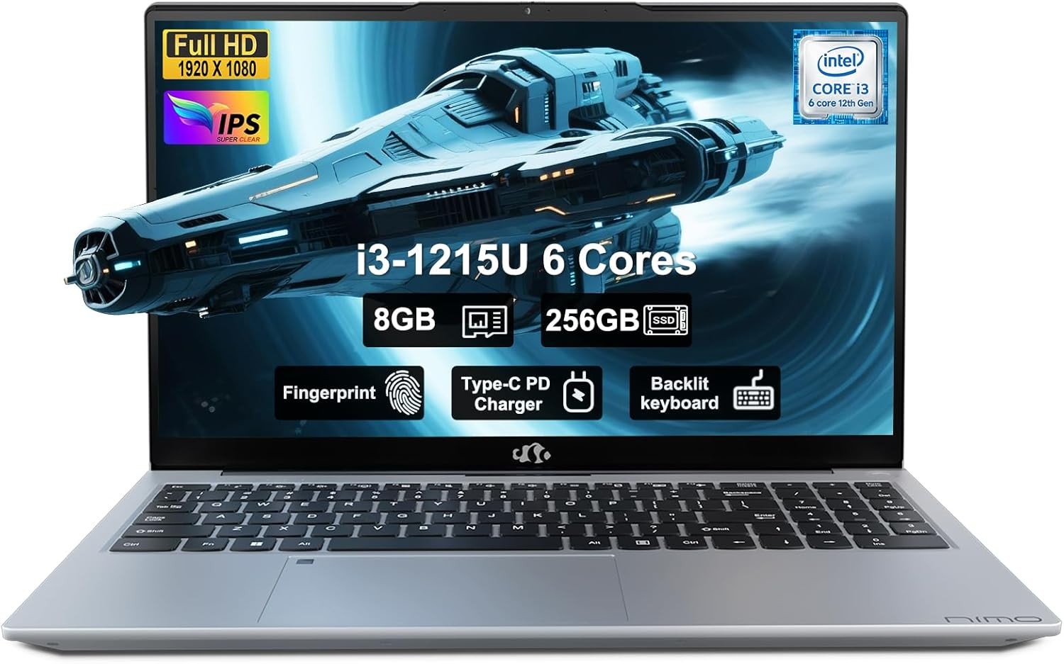 NIMO 15.6" FHD IPS Student Laptop Computer Intel Core i3-1215U 8GB RAM 256GB SSD