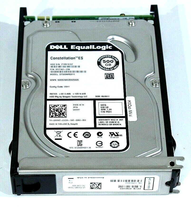 6VVK7 DELL EqualLogic 500GB 7.2K SATA 3.5 Hard Drive w/Tray 