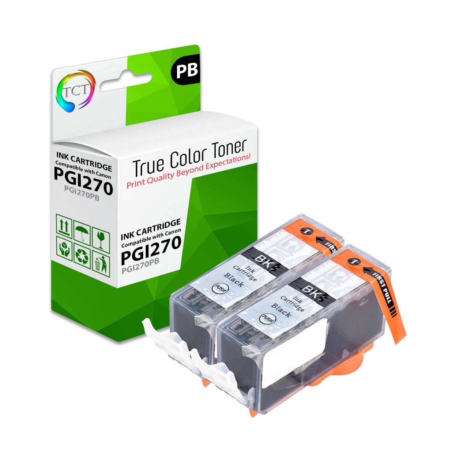 2Pk TCT PGI-270 PGI270 Pigment Black HY For Canon Pixma MG6820 Compatible Ink