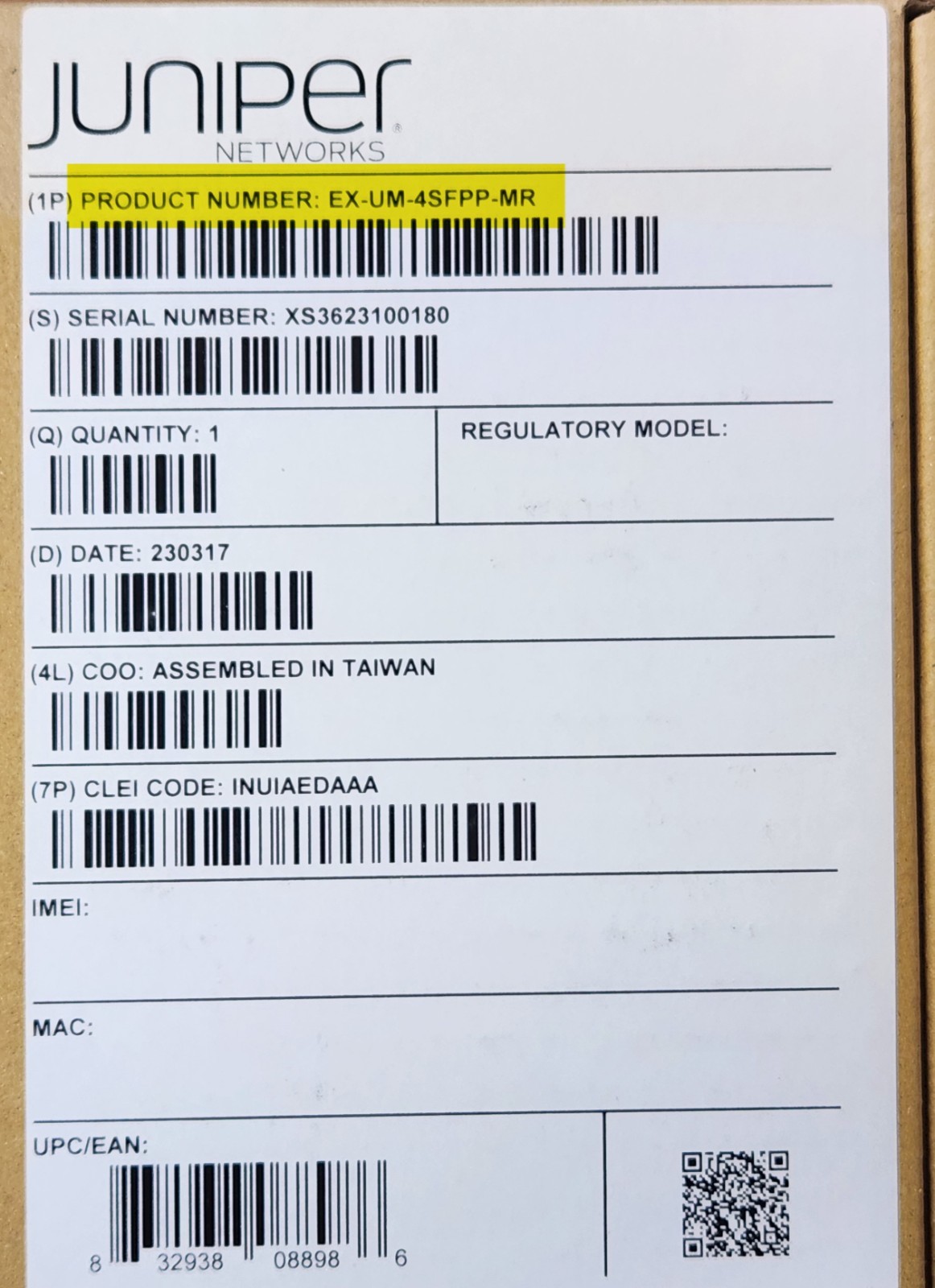 New  Sealed Juniper EX-UM-4SFPP-MR   48MP 4-Port 1G/10G SFP+ Uplink Module