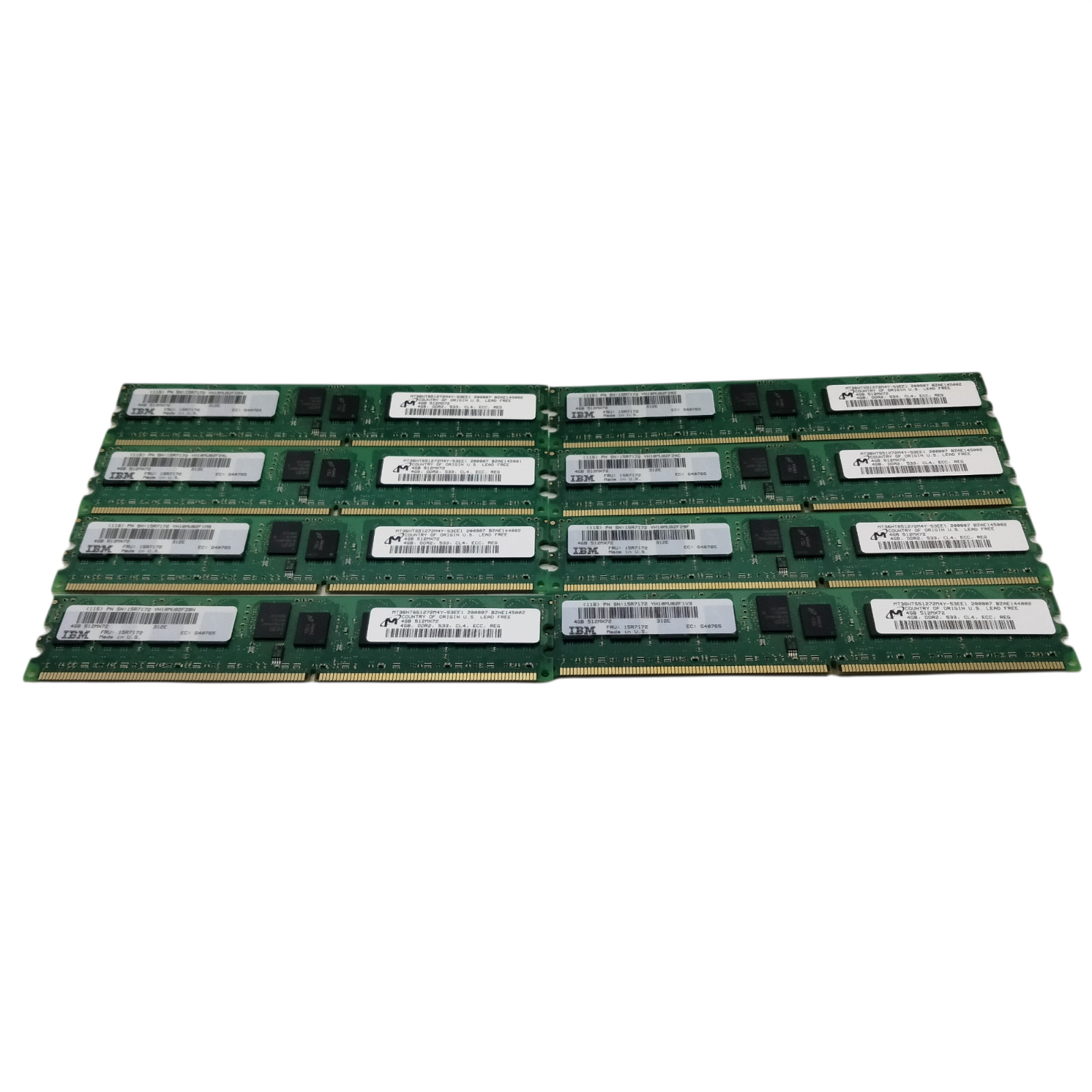 Lot of 8 IBM 4GB 512MX72 DDR2 533MHz ECC FRU 15R7172 G2U