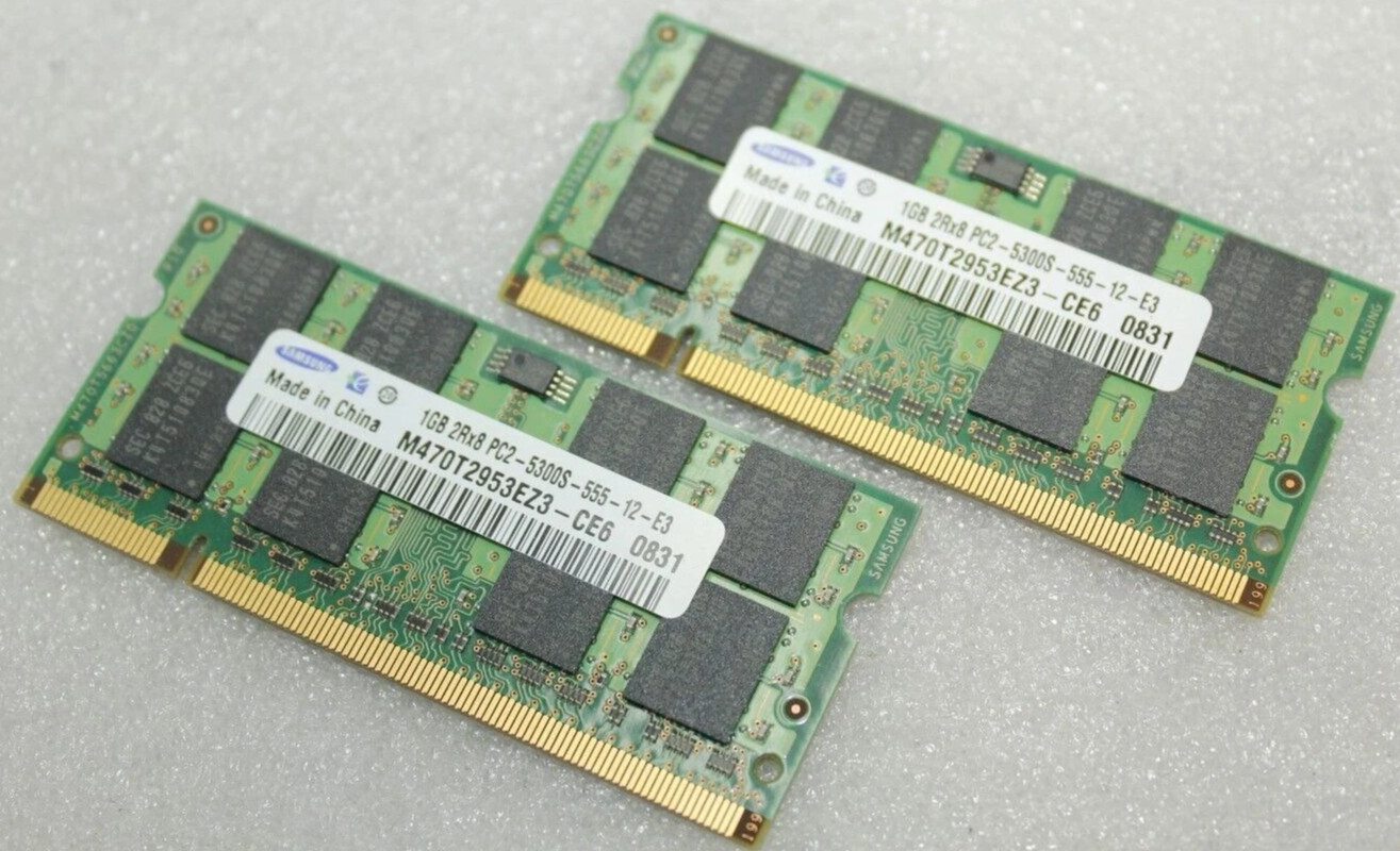 Samsung 2GB 2X1GB PC2-5300S DDR2 Laptop Memory Ram M470T2953EZ3-CE6