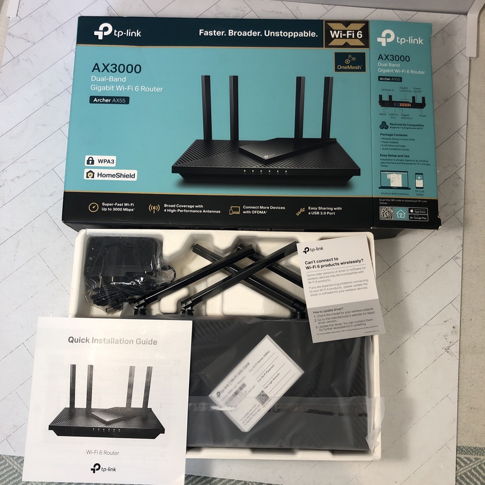 TP-Link Archer AX55 AX3000 Wi-Fi 6 Dual-Band Router 4-Port USB 3.0 UNUSED NEW