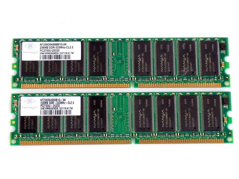 512MB (2x 256MB) Nanya NT256D64S88B1G-6K DDR-333Mhz PC2700U RAM Memory