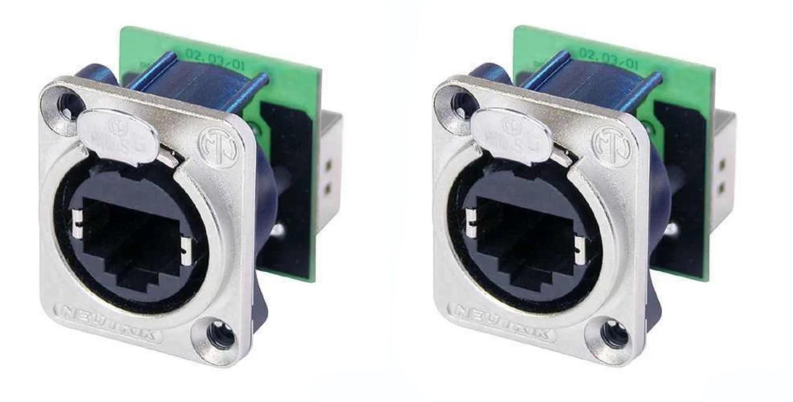 (2 PACK) NEUTRIK NE8FDP CAT 5/6 RJ45 Feed-Thru D Series Panel Mnt Jack - Nickel