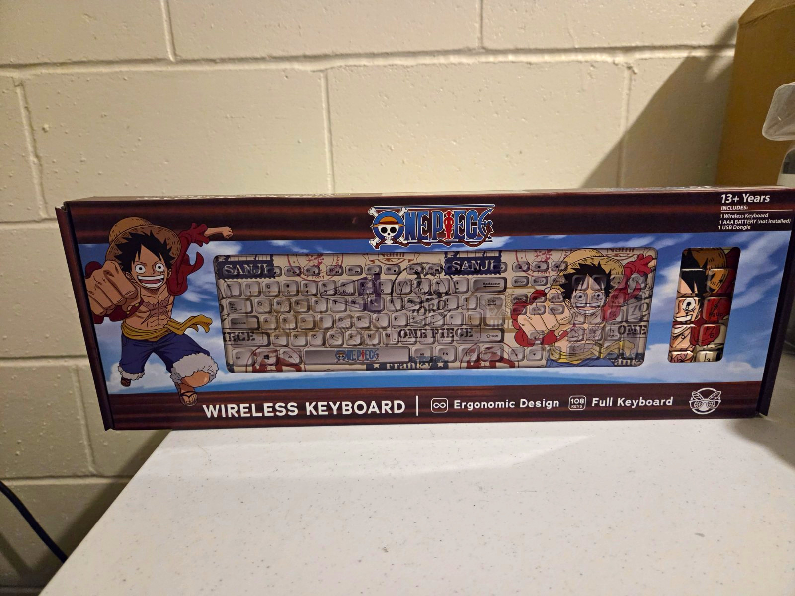One Piece Wireless Ergonomic Keyboard 108-Key QWERTY English w/ USB Dongle