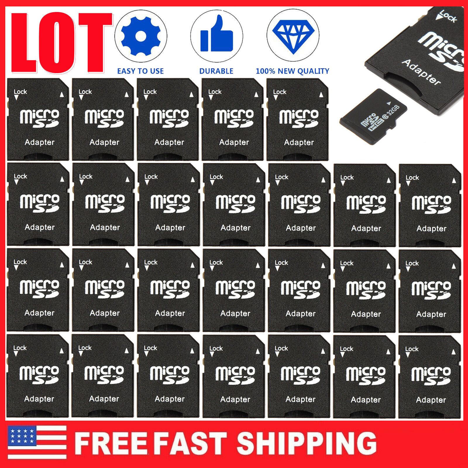 Lot Micro SD Adapter TransFlash TF To SD SDHC Memory Card Adapter Converter USA