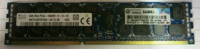 HP 8GB DDR3 PC3L-10600R 2Rx4 ECC Server Memory 647897-B21 664690-001 647650-071