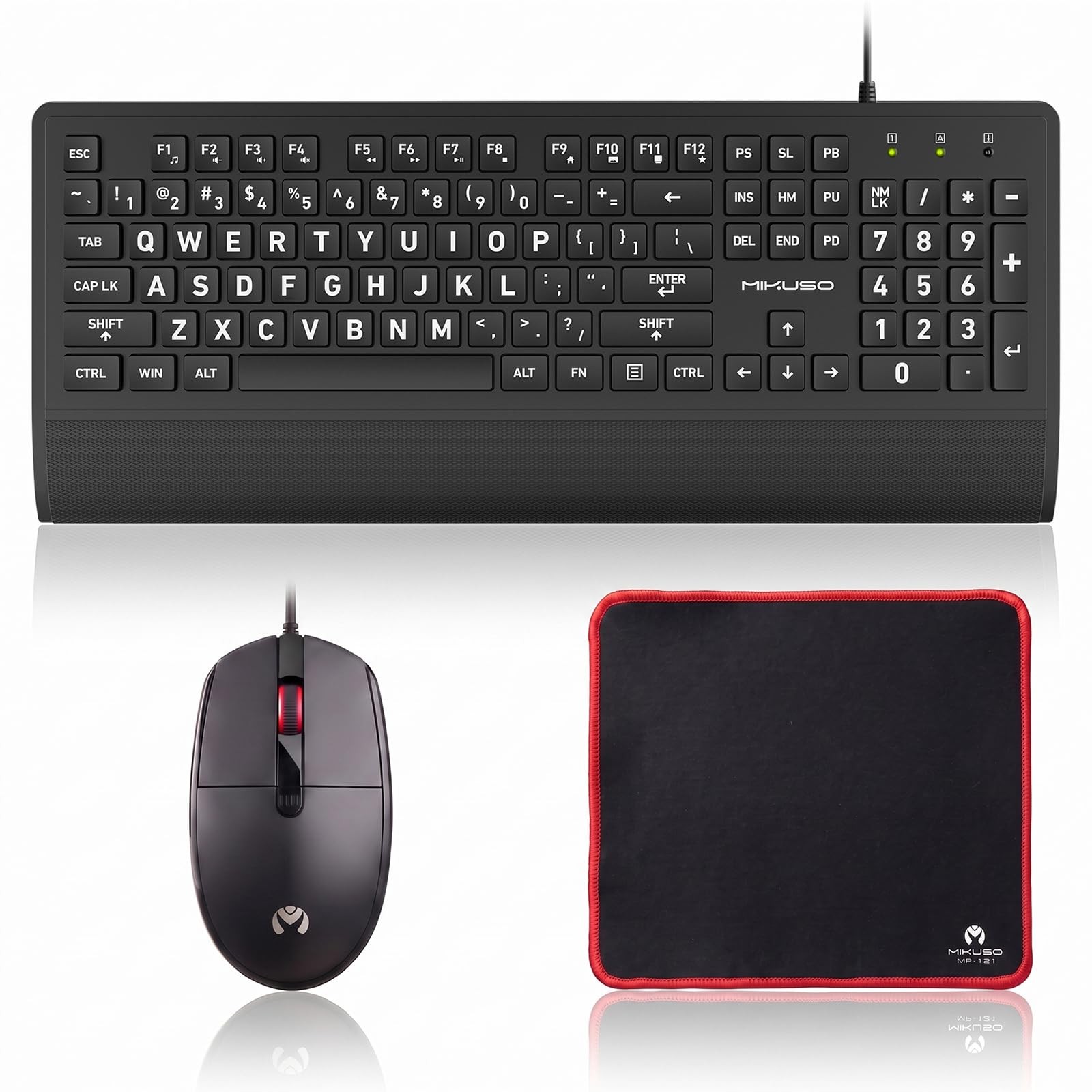 Large Print Keyboard Mouse Combo for Seniors Wired 3in1 Set PC USB Vision