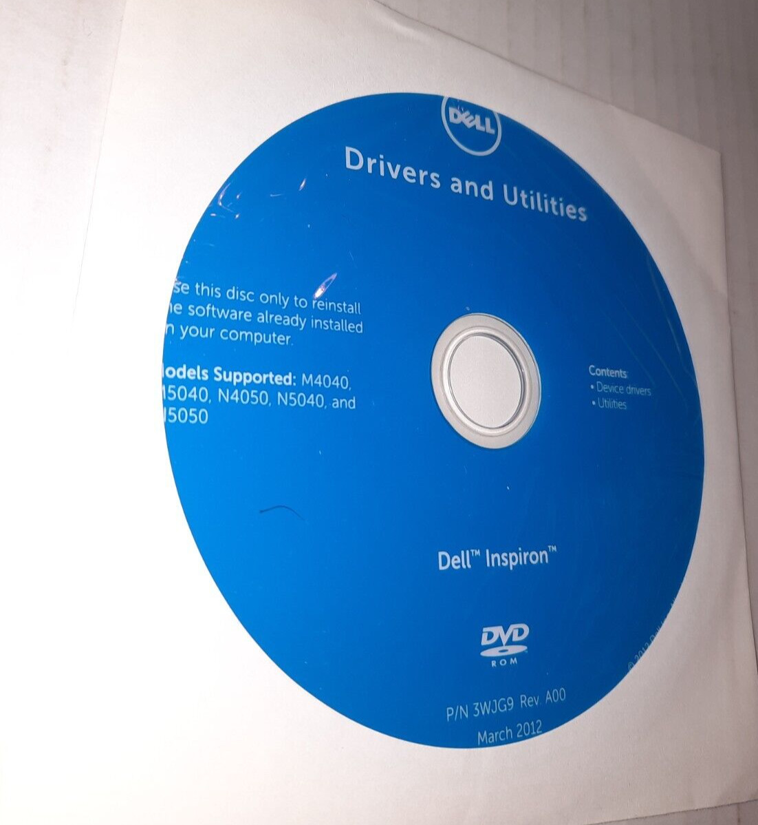 Dell Drivers & Utilities Reinstalling Inspiron P/N 3WJG9 Rev A00 March 2012 New
