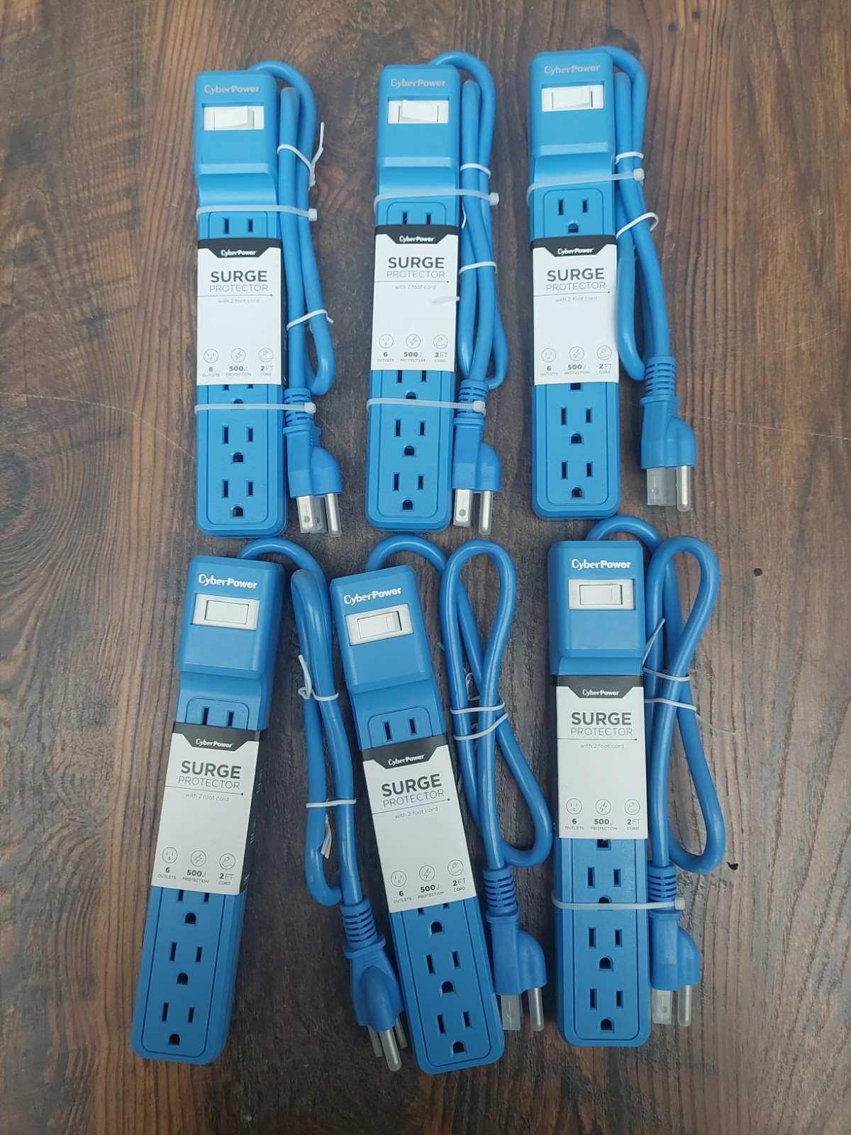 6- PACK CyberPower 6 OUTLET SURGE PROTECTOR BLUE 2ft. CORD 500 JOULES 