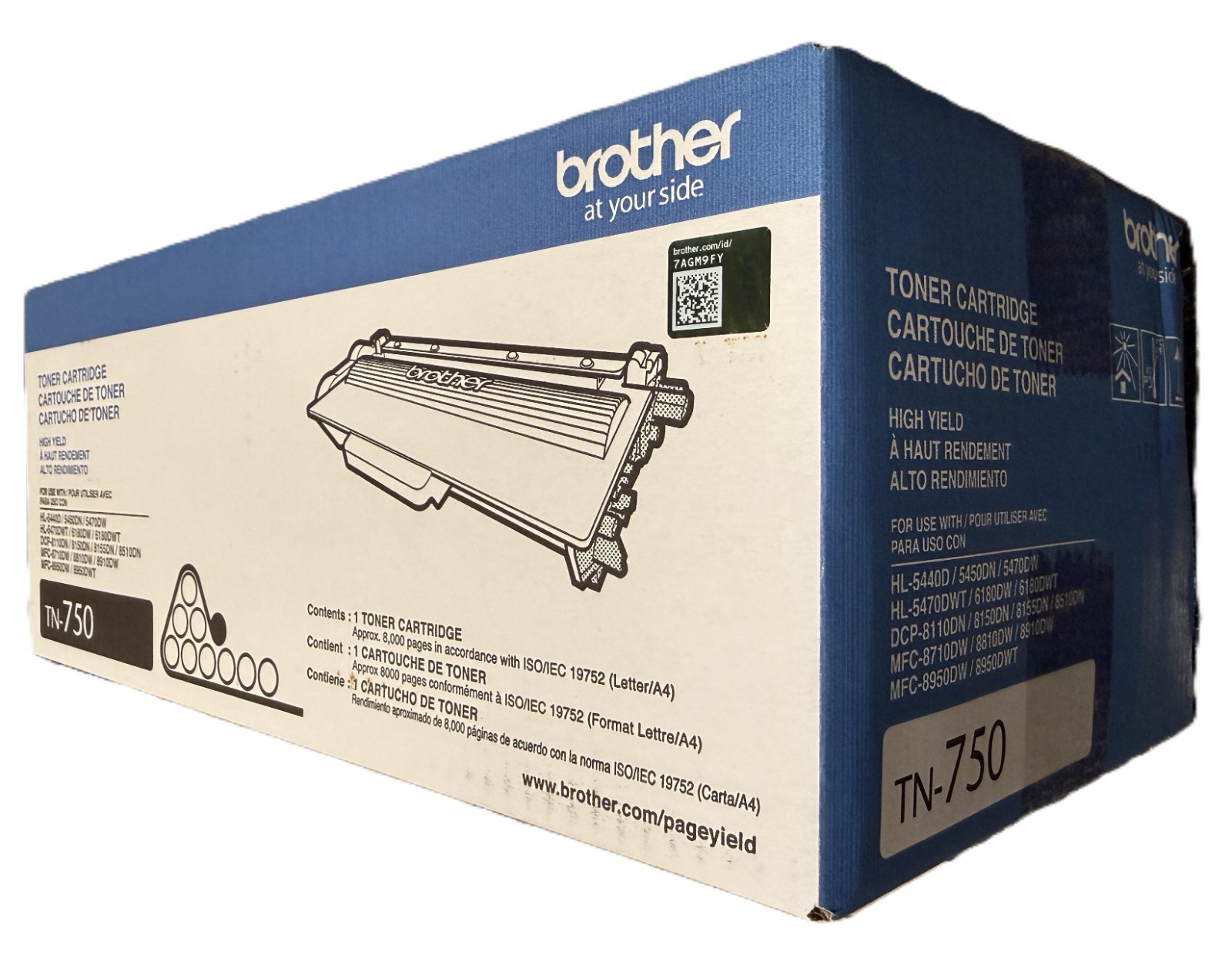 Genuine Brother TN-750 High Yield Black Toner Cartridge TN750 Sealed OEM Box