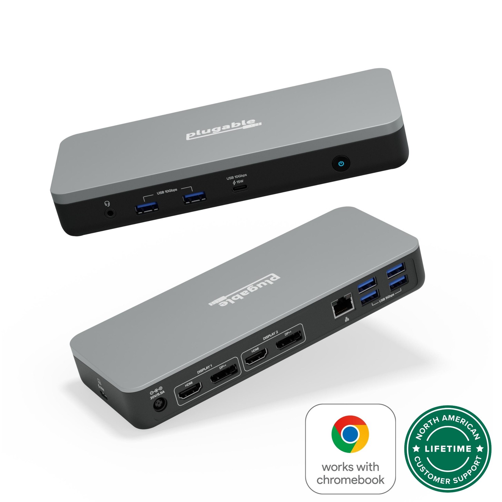 Plugable 12-in-1 Dual 4K USB-C Docking Station, Works With Chromebook