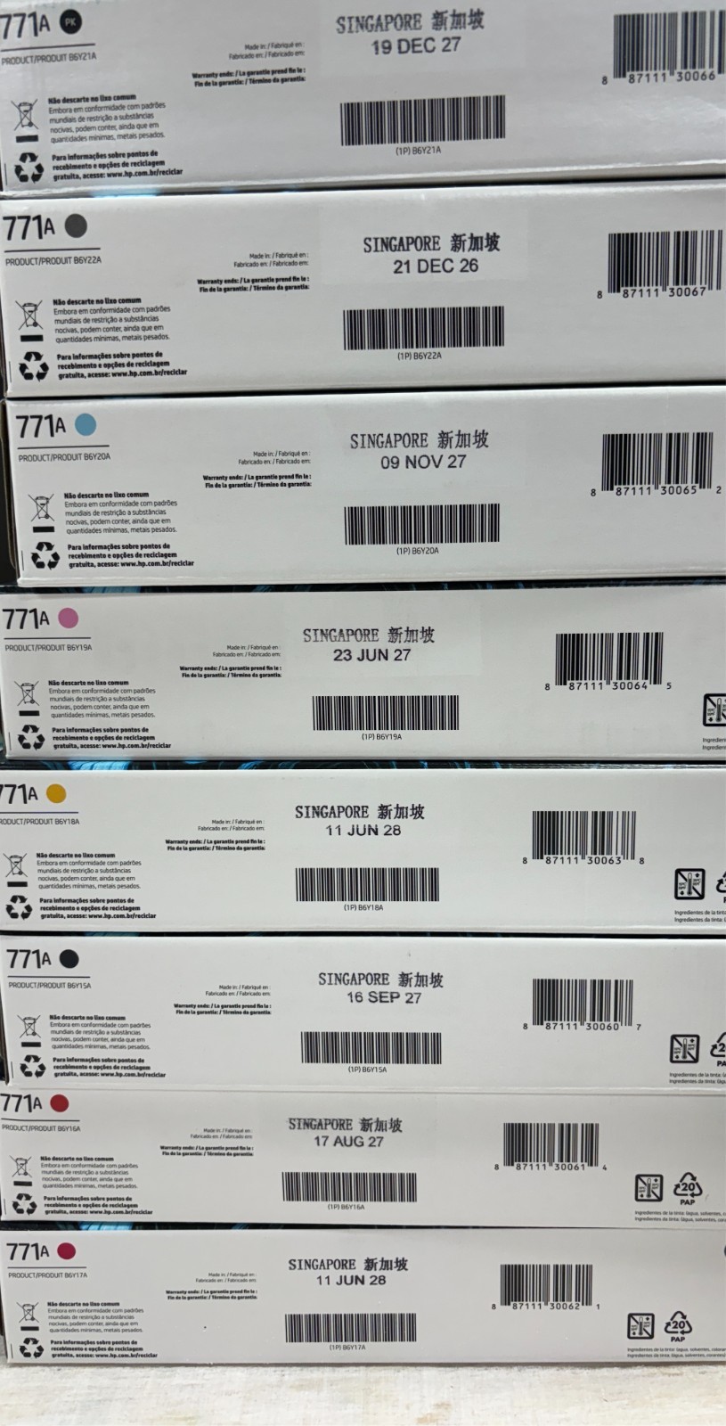 HP 771A ink lot