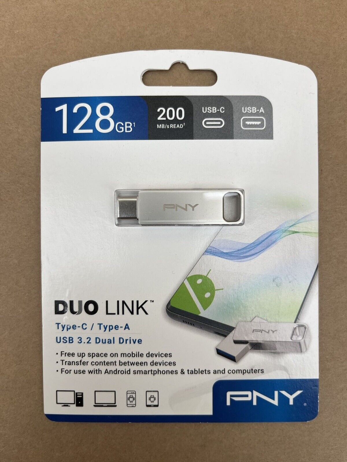 PNY 128GB Duo Link iOS USB 3.2 Dual Flash Drive, Silver