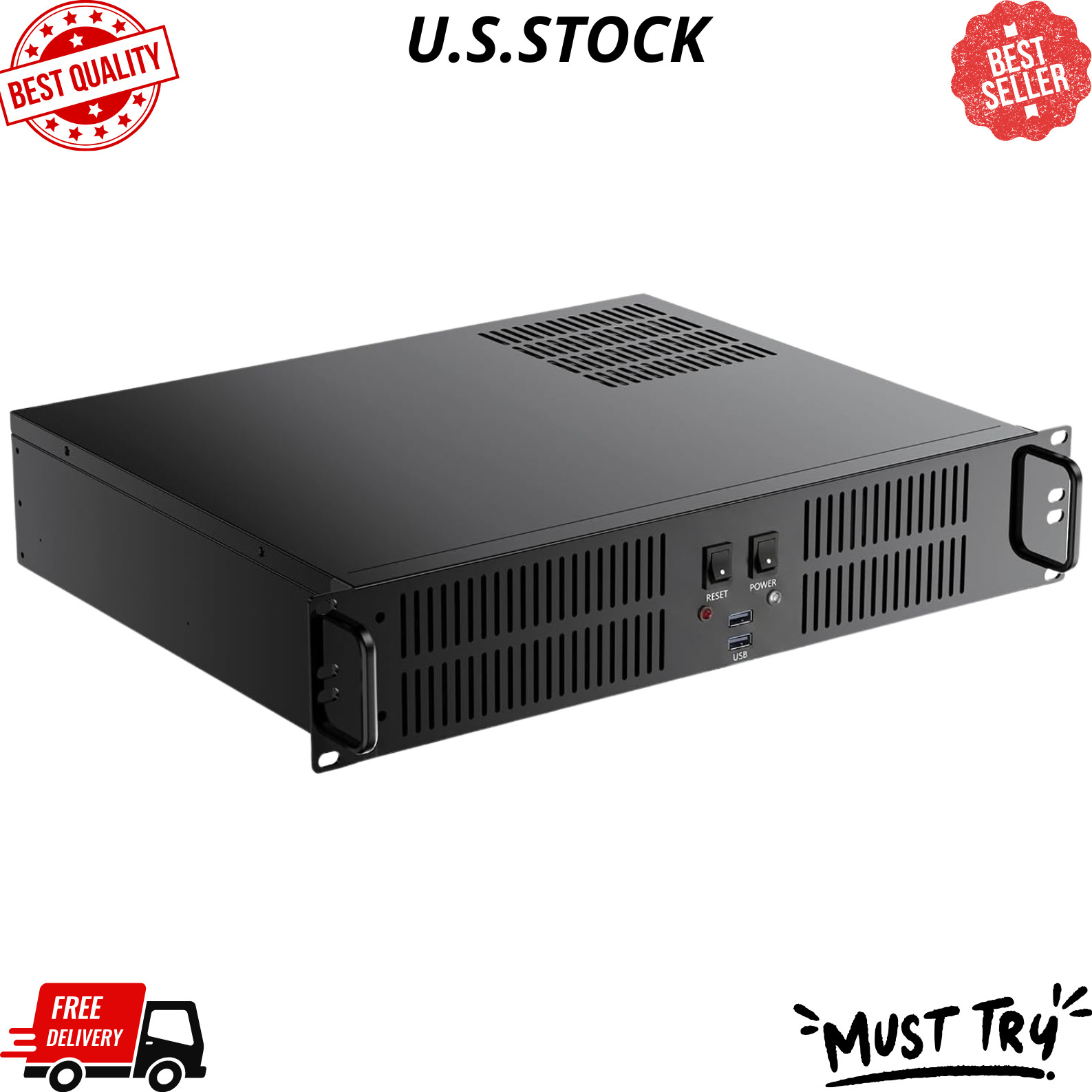 NEW 2U Rackmount Server Chassis Micro-ATX 2x 3.5" HDD 1x 2.5" SSD USB 3.0