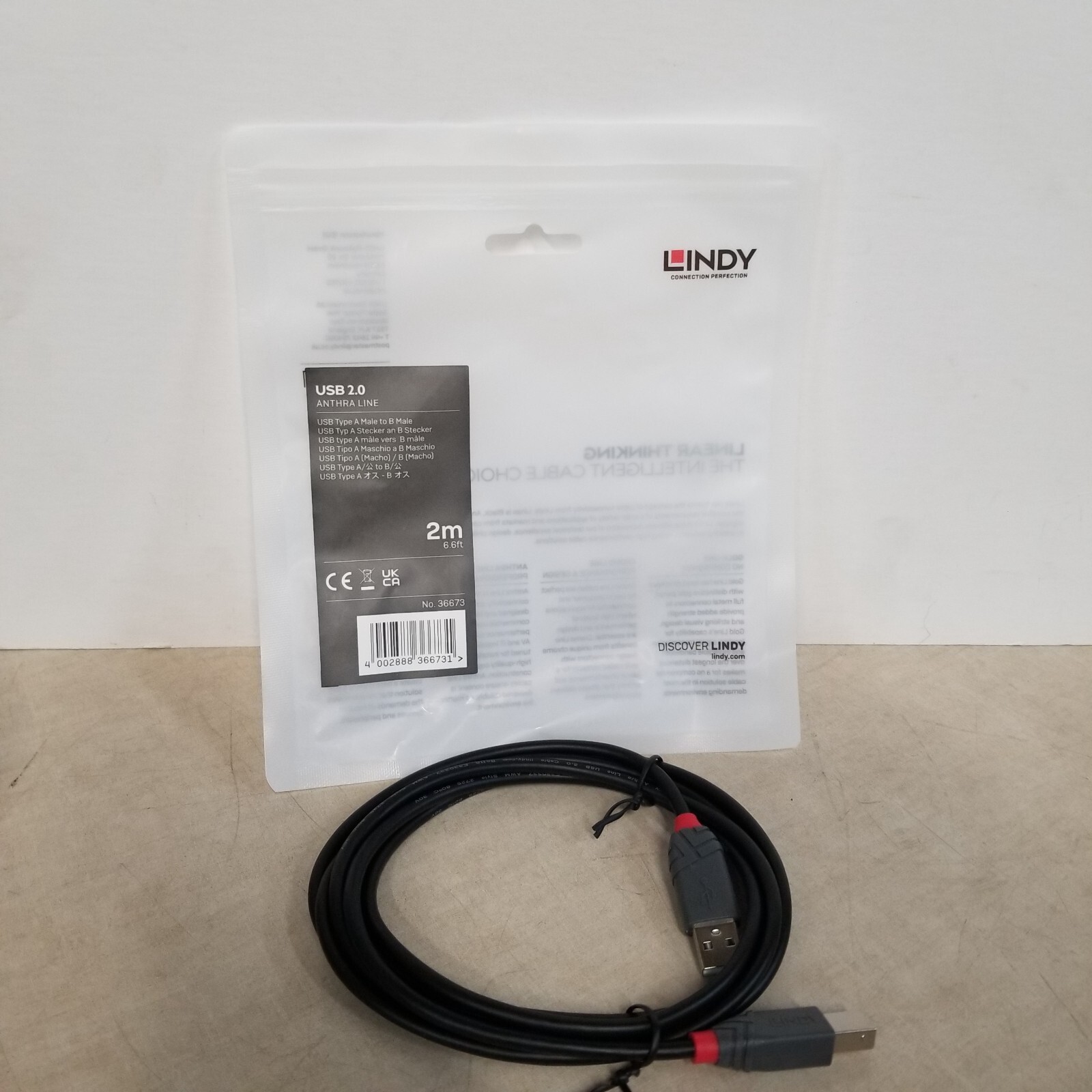 Lindy USB 2.0 Anthra Line 2m 6.6ft BLACK- 36673 -